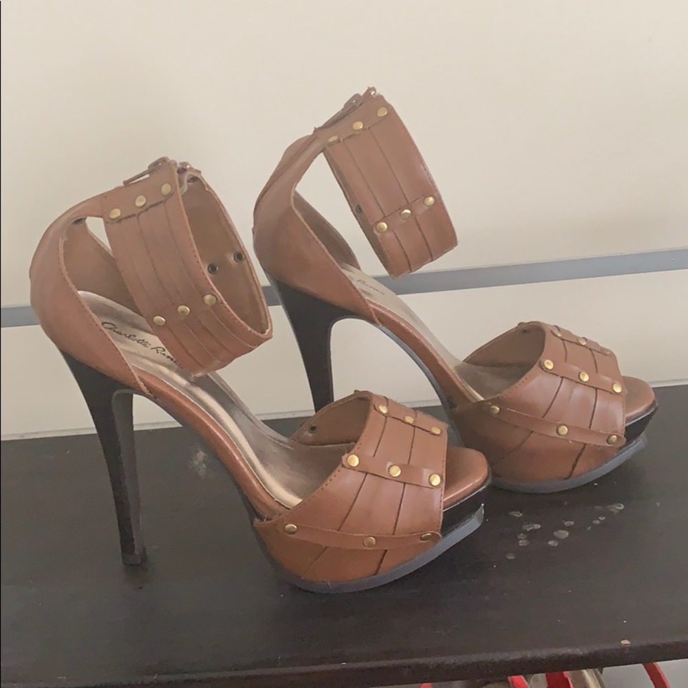 Brown ankle strap heels